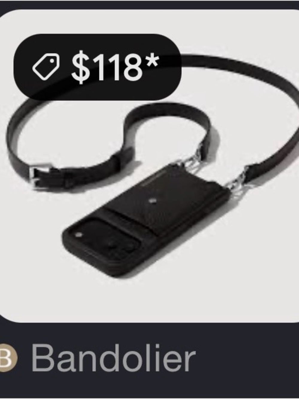 Bandolier Black Leather Crossbody Phone Case with Card Pocket and Strap - Picture 5 of 5